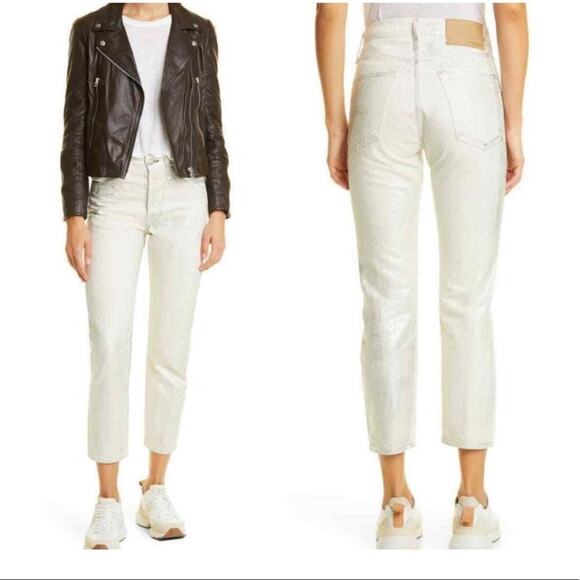 NWT Rag & Bone Maya High Rise Slim Metallic Coated Jeans 26 Moonshine Wash - Picture 4 of 10